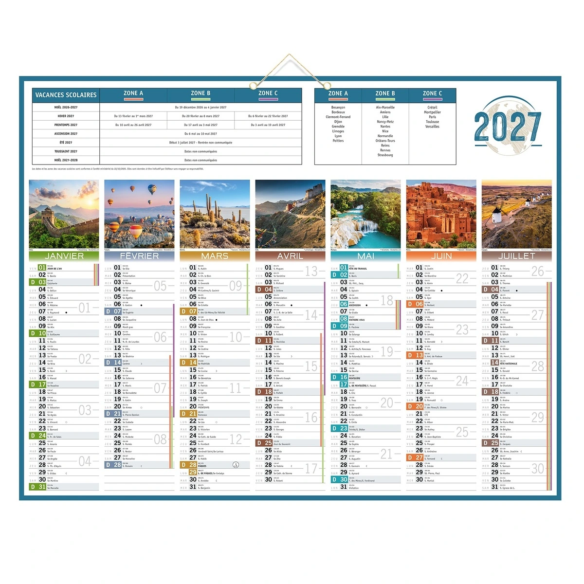 Calendrier bancaire 2027 gamme PLANETE, format mural 43 x 55 cm - Calendriers professionnels