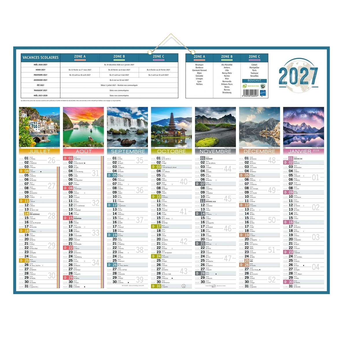 Calendrier bancaire 2027 gamme PLANETE, format mural 43 x 55 cm - Calendriers professionnels-2