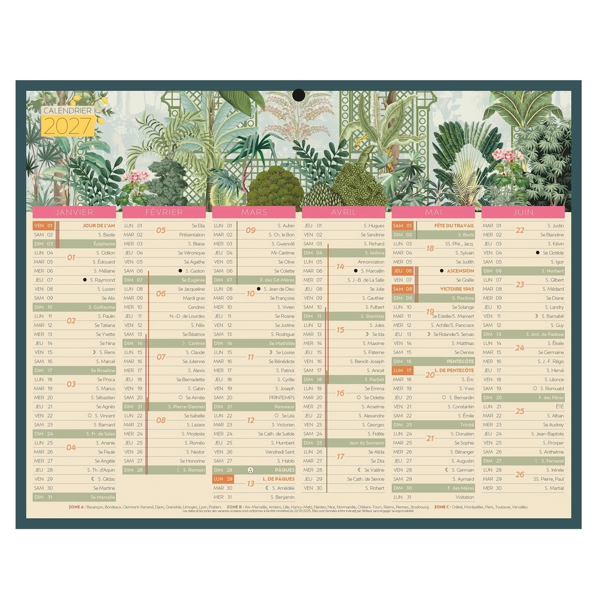 Calendrier professionnel exotique 2027 – Format mural 21 x 26,5 cm - Calendriers professionnels