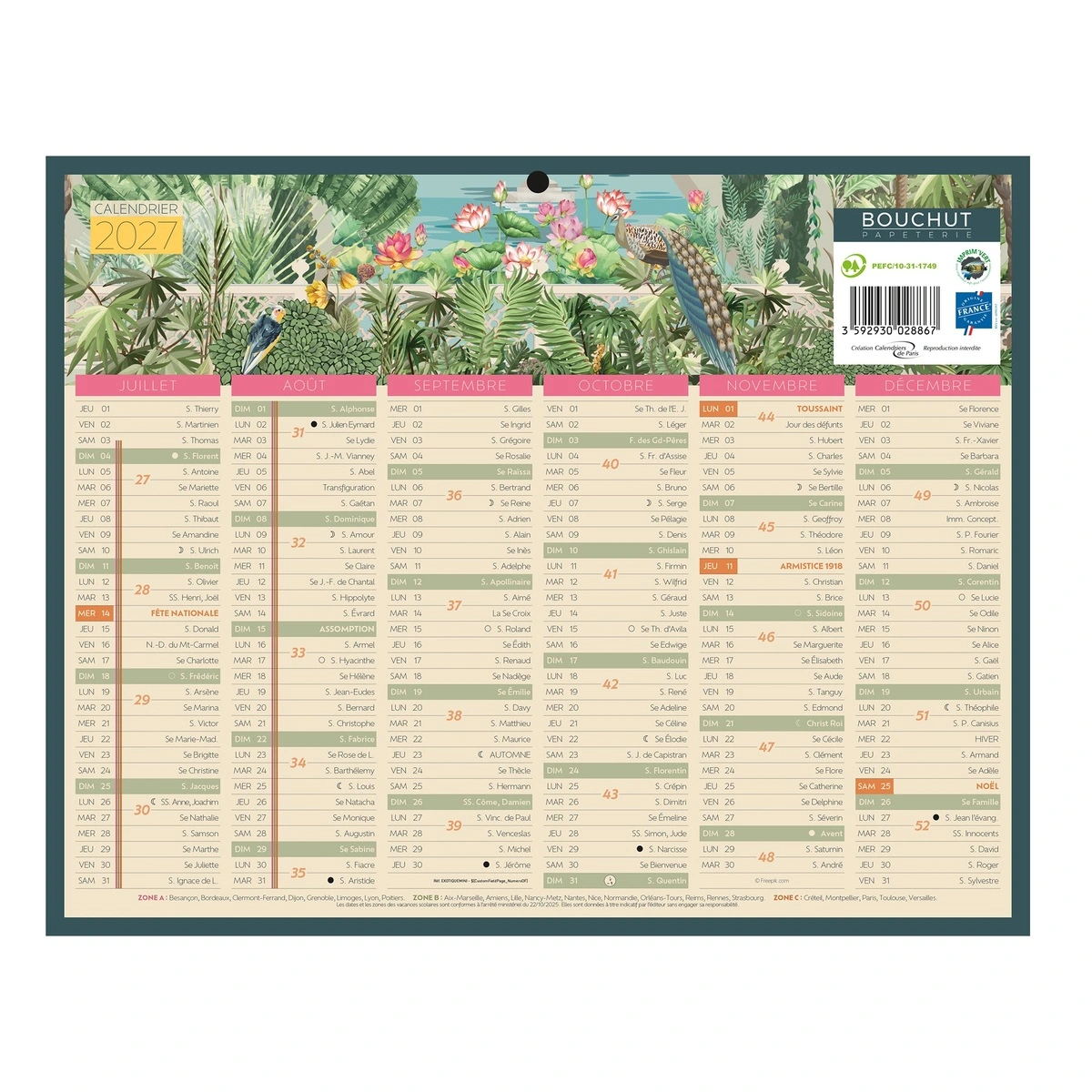 Calendrier professionnel exotique 2027 – Format mural 21 x 26,5 cm - Calendriers professionnels-2