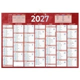 Calendrier 2027 carton rigide rouge – Format mural 38,5 x 54 cm - Calendriers professionnels