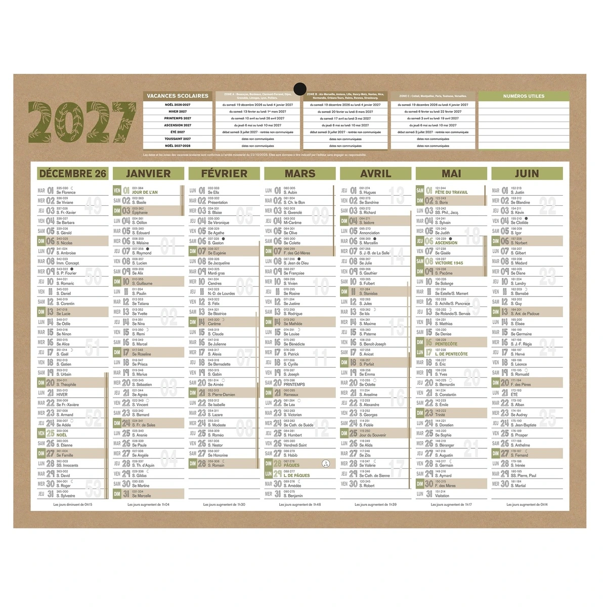 Calendrier 2027 NATURA – Format mural 21 x 26,5 cm - Calendriers professionnels