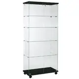 Vitrine d'exposition socle noir 4 tablettes verre sur roulettes 80 x 40 x 180 cm – Meuble vitrine - Meuble vitrine exposition magasin - Vitrines Bois