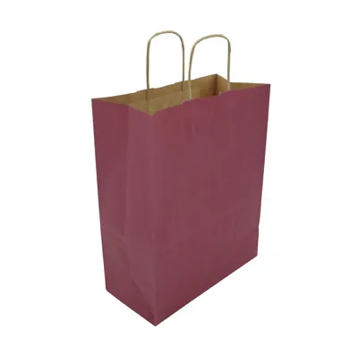 Sacs kraft aubergine à poignées torsadées brunes 35 + 14 x 44 cm – Paquet de 50 - Sacs kraft couleur poignées torsadées