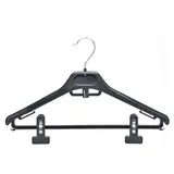 Cintre à pinces noir plastique avec barre, encoches et crochets 40 cm - Cintre pantalon - Lot de 50 - Cintres plastique