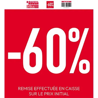 Affiche promo -60% rouge/blanc 38 x 42 cm - Affiche Soldes - Affiches Promo, Affiches prix
