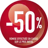 Etiquette ronde -50% ø 50 mm avec trou - Etiquette Soldes - Paquet de 100