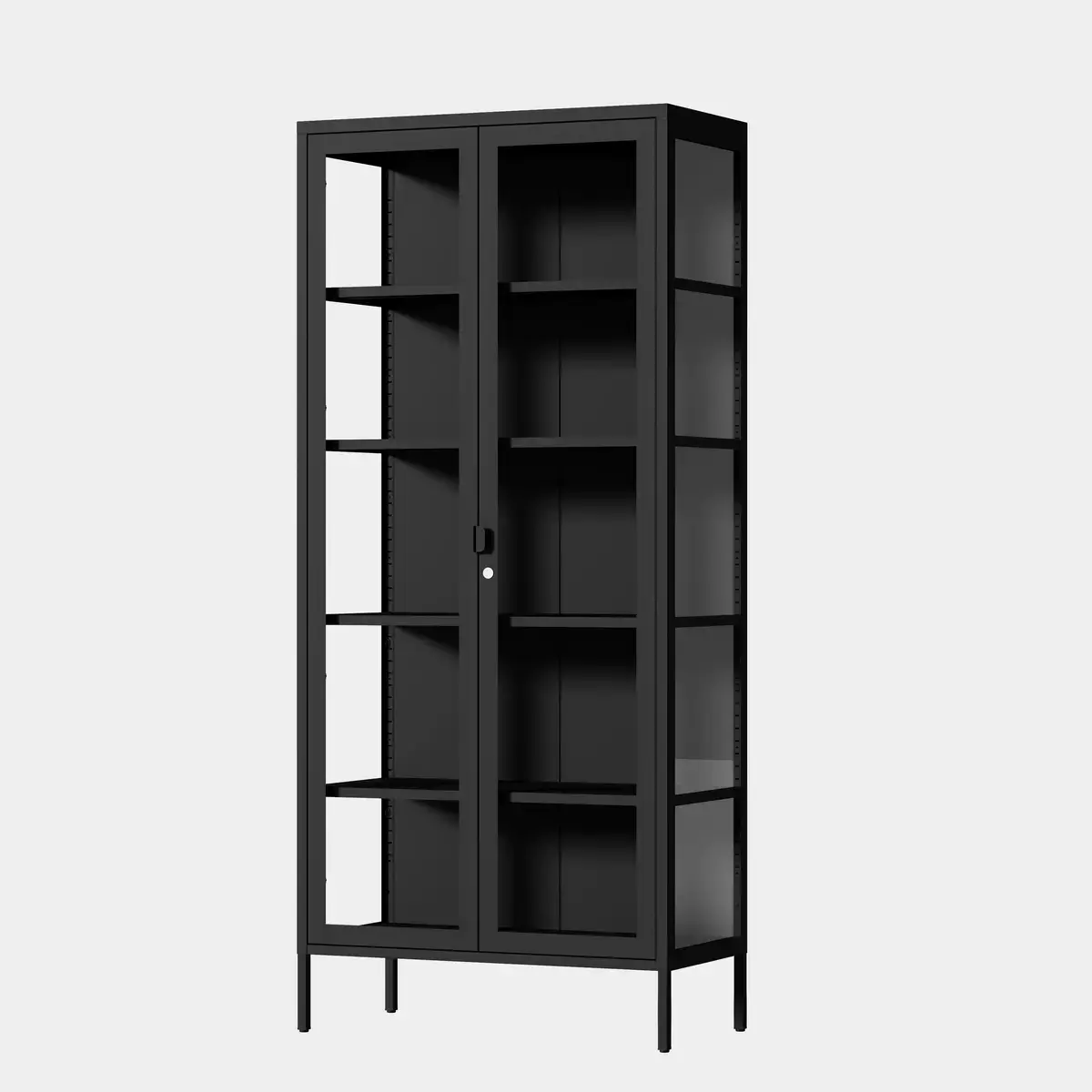 Vitrine d'exposition métal noir 4 tablettes verre 80 x 40 x 180 cm – Meuble vitrine - Meuble vitrine exposition magasin - Vitrine Métal