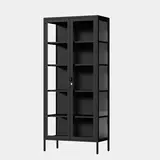 Vitrine d'exposition métal noir 4 tablettes verre 80 x 40 x 180 cm – Meuble vitrine - Meuble vitrine exposition magasin - Vitrine Métal