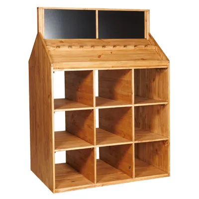 Étagère 9 casiers avec présentoir bouteilles et fronton ardoise 119 x 66 x 165 cm - Présentoir à vin - Meuble sommelier - Bois brun - Ligne Authentique