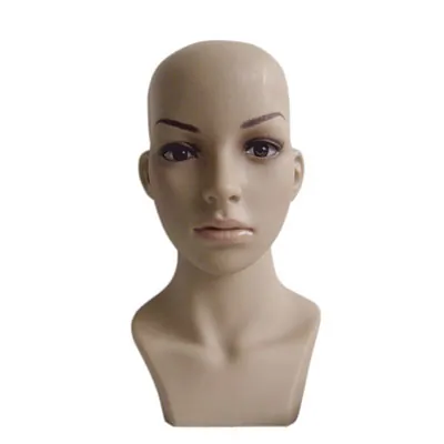 Tête mannequin femme plastique maquillée H 34 cm - Tête pour perruque, chapeau - Chair - Têtes mannequin, têtes à perruque