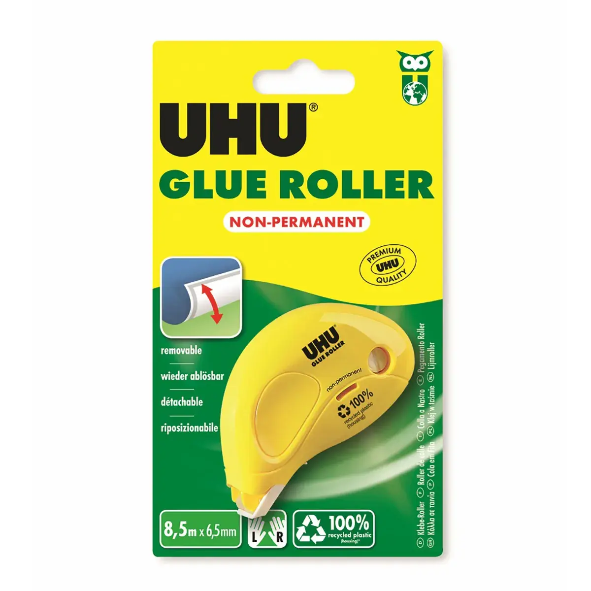 Roller colle repositionnable jetable Dry & Clean UHU 6,5 mm x 8,5 m - Colles