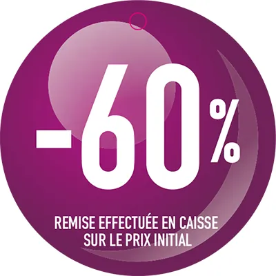 Etiquette ronde -60% ø 50 mm avec trou - Etiquette Soldes - Paquet de 100 - Étiquettes Soldes