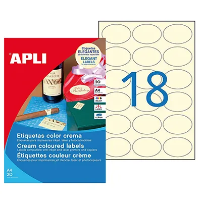 360 Étiquettes adhésives ovales crème multi-usages 63 x 42,3 mm Apli - Étiquettes adhésives neutres