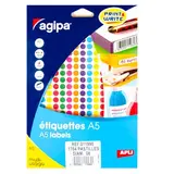 Pastille adhésive permanente couleurs assorties ø 8 mm Agipa - Pastille de signalisation - Étui de 1764 - Gommettes de couleur