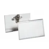 Porte-badge PVC transparent 6 x 4 cm à pince combi – Badge à pince et épingle, fiche bristol fournie – Lot de 50 - Badges, Porte-badges