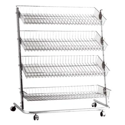 Présentoir 4 paniers inclinables sur roulettes 103 x 52 x 120 cm fil métal - Présentoir magasin - Présentoirs fil
