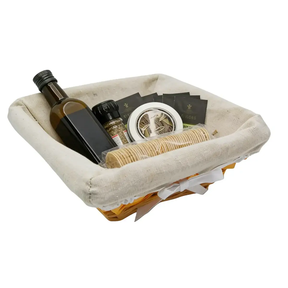 Corbeille osier carrée avec tissu beige 22 x 22 x 9 cm - Panier osier carré avec tissu beige - Corbeilles osier-3