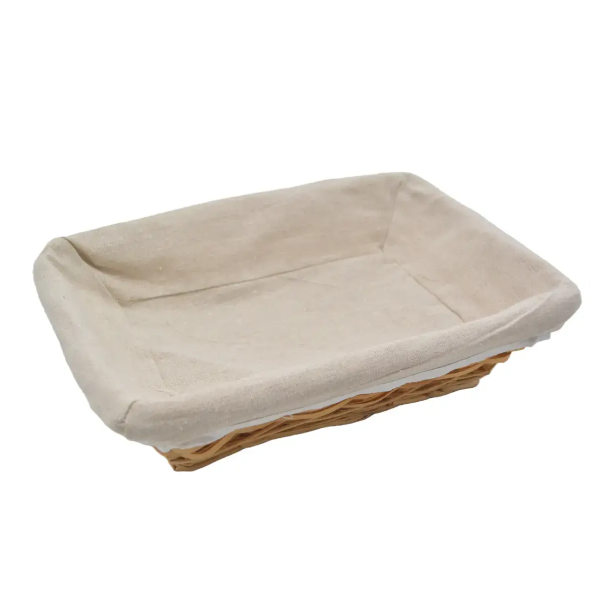 Corbeille osier rectangulaire avec tissu beige 33 x 23 x 9 cm - Panier osier rectangulaire avec tissu beige - Corbeilles osier-2