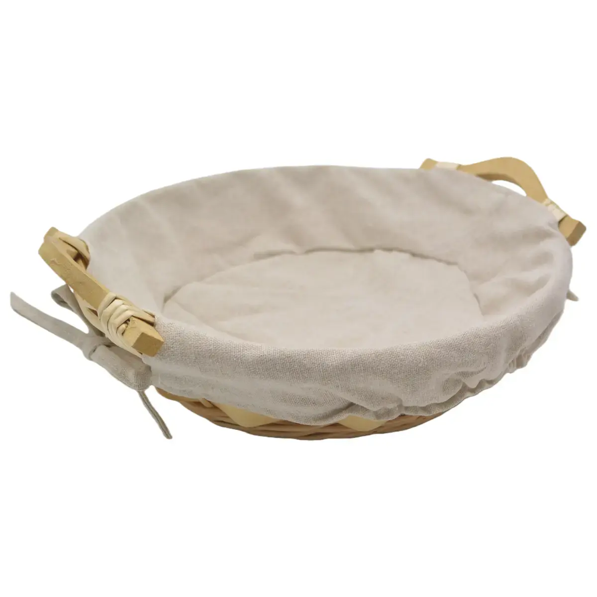 Corbeille osier ronde avec tissu beige ø 30 x 9 cm - Panier osier rond avec tissu beige - Corbeilles osier-2