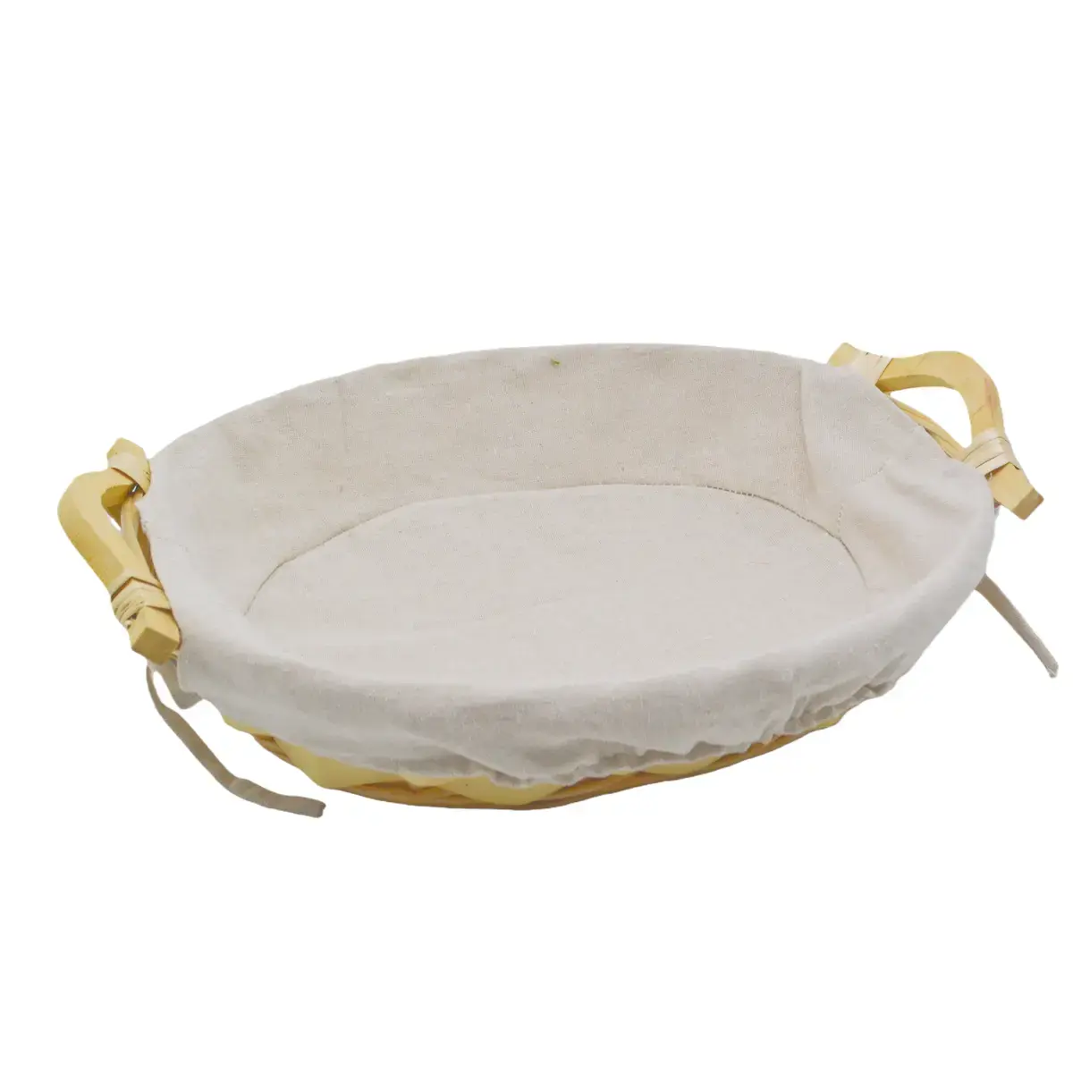 Corbeille osier ovale avec tissu beige et poignées bois 27 x 29 x 10 cm - Panier osier ovale avec tissu et poignées - Corbeilles osier-2