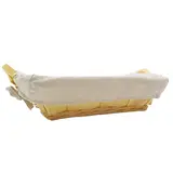 Corbeille osier rectangulaire avec tissu beige et poignées bois 30 x 23 x 8 cm - Panier osier rectangulaire avec tissu et poignées - Corbeilles osier