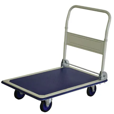 Chariot plateforme 90 x 60 x 87 cm plateau antidérapant 200kg - Chariot de manutention - Blanc / Bleu - Chariots de manutention