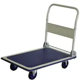 Chariot plateforme 90 x 60 x 87 cm plateau antidérapant 200kg - Chariot de manutention - Blanc / Bleu - Chariots de manutention