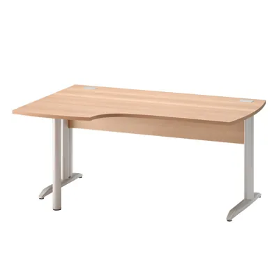 Bureau d'angle compact retour à gauche Jazz hêtre ambré 160/61 x 80/105 x H 74 cm pieds métal - Bureaux, Tables de travail