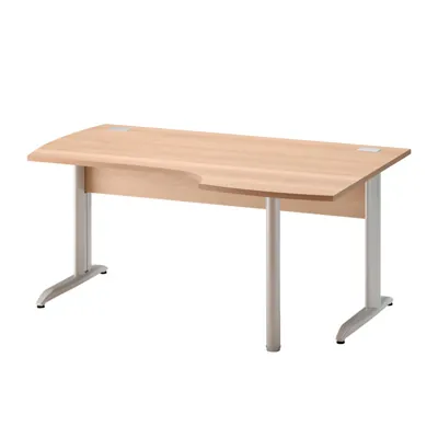 Bureau d'angle compact retour à droite Jazz hêtre ambré 160/61 x 80/105 x H 74 cm pieds métal - Bureaux, Tables de travail