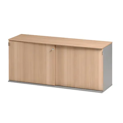 Crédence Jazz+ 2 portes coulissantes 160 x 48 x H 74 cm - Armoire basse bureau - Hêtre ambré - Caissons de bureau, Armoires de bureau