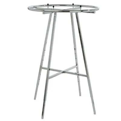 Portant à vêtements rond chromé sur pieds ø 106 cm – Hauteur réglable de 120 à 160 cm, 4 pieds fixes et supports pour tablette - Portants à vêtements ronds