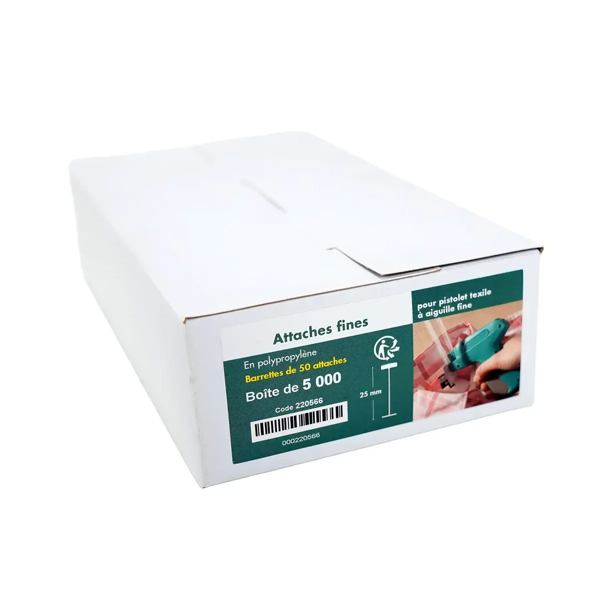 Attache étiquette pour pistolet textile aiguille fine 25mm, polypropylène - Boîte de 5000 - Attaches pour pistolet textile-2