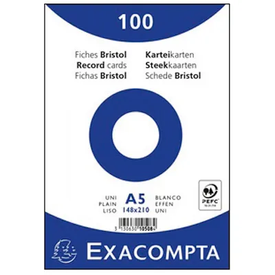 Fiche bristol 148 x 210 mm A5 unie blanche non perforée Exacompta - Paquet de 100 - Notes adhésives, Blocs cubes, Fiches Bristol-2