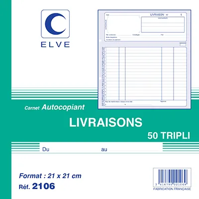Carnet de Bon de livraison Elve Manifold 210 x 210 mm 50 pages autocopiantes 3 exemplaires - Carnets de commandes, Carnets de livraisons