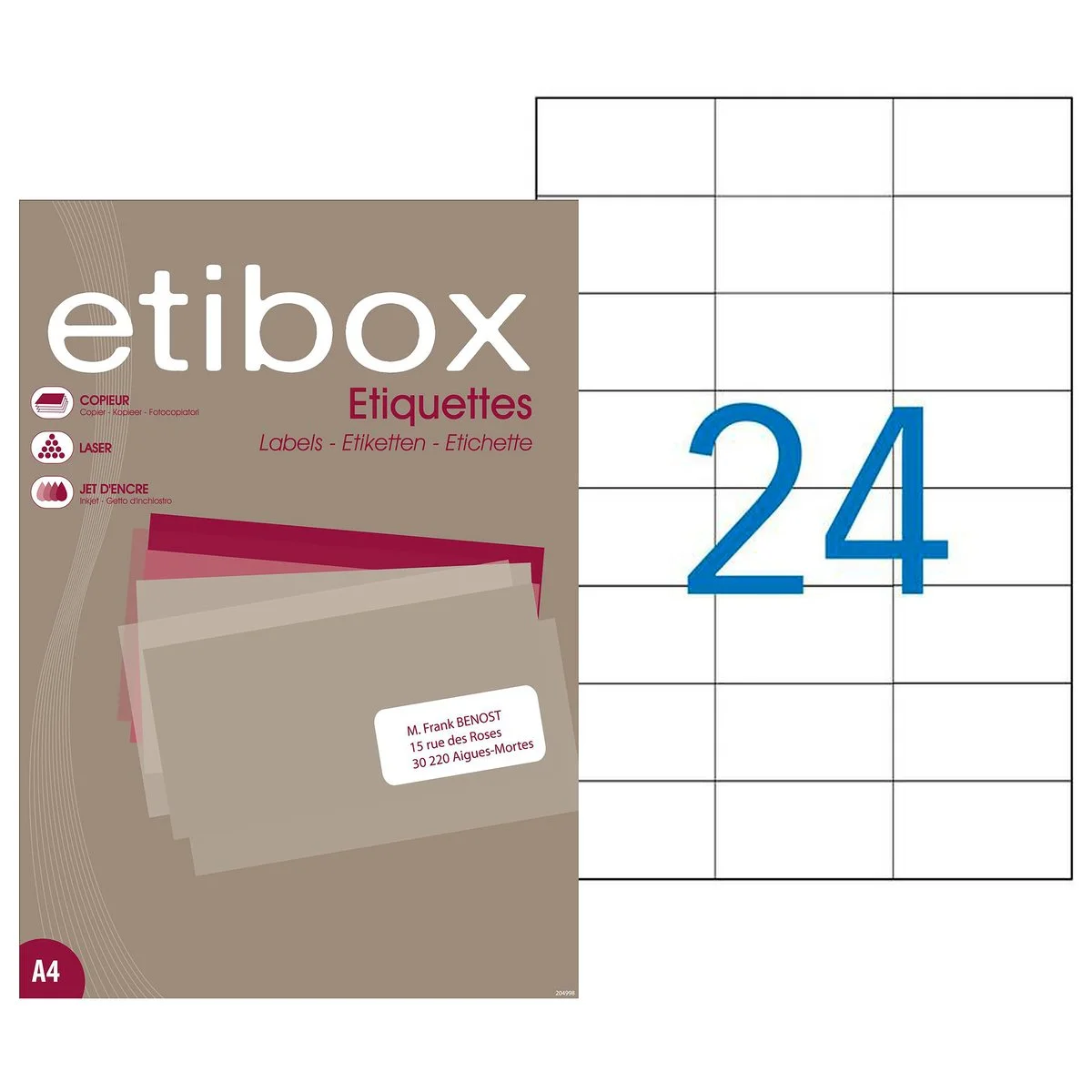 2400 Étiquettes adhésives blanches multi-usages 70 x 37 mm Etibox - Étiquettes adhésives neutres-2