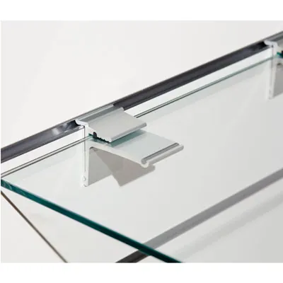 Pince métal pour tablette verre ép.6 mm sur panneau rainuré - Gris - Lot de 2 - Consoles pour tablettes-2