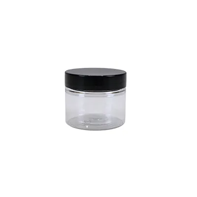 Pot PET cylindrique transparent avec couvercle vissant noir - 50 ml - carton de 760 unités - Bouteilles et pots cylindriques