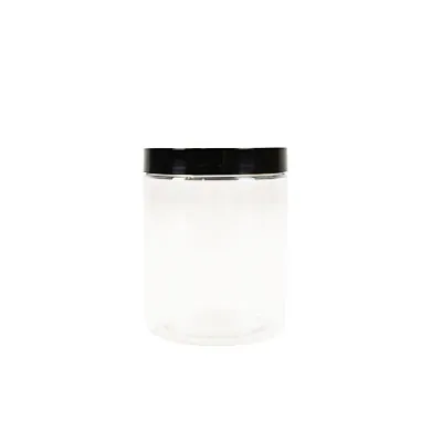 Pot PET cylindrique transparent avec couvercle vissant noir - 300 ml - carton de 212 unités - Bouteilles et pots cylindriques-2