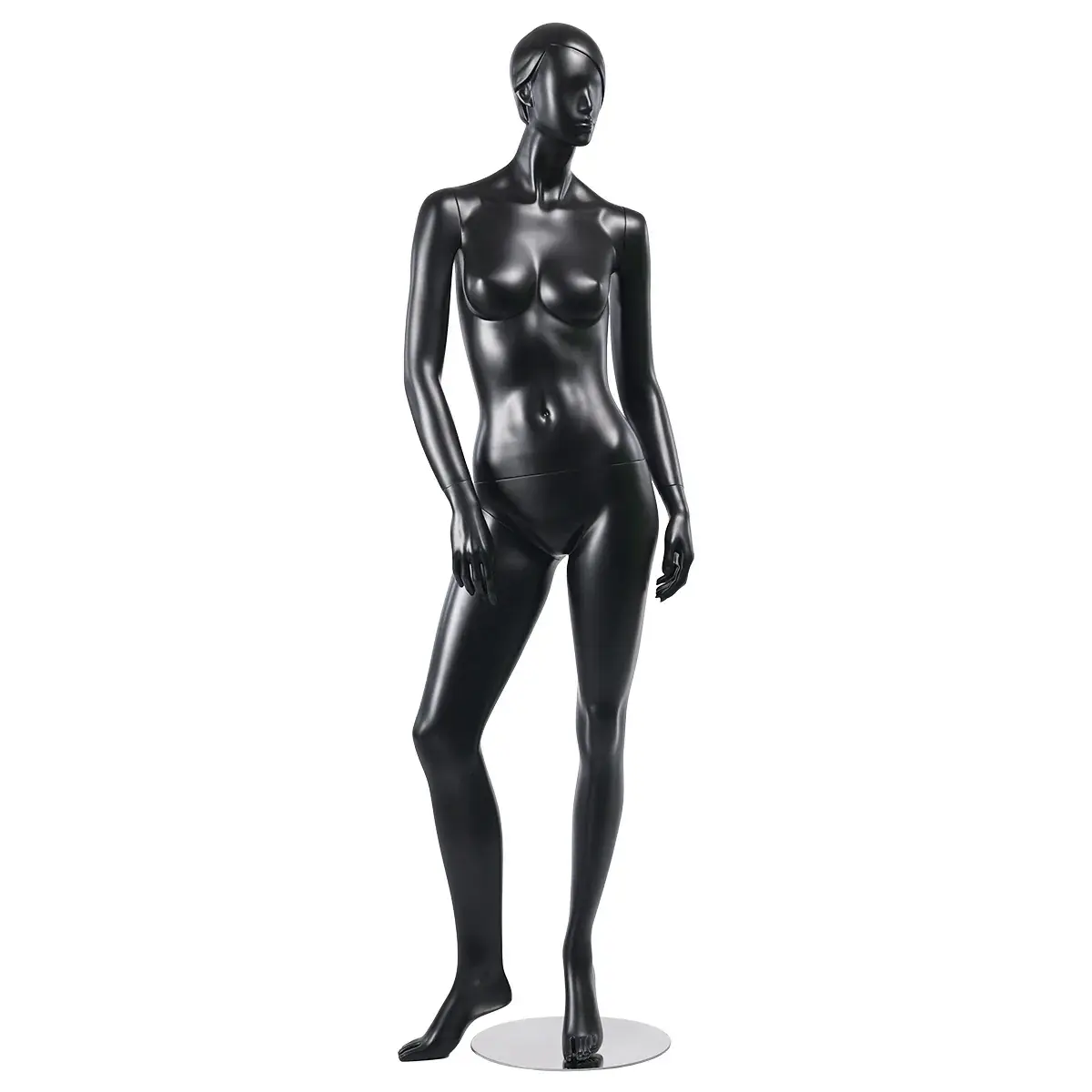 Mannequin femme, tête et cheveux sculptés H 177 cm Fibre de verre - Noir mat - Mannequins femmes