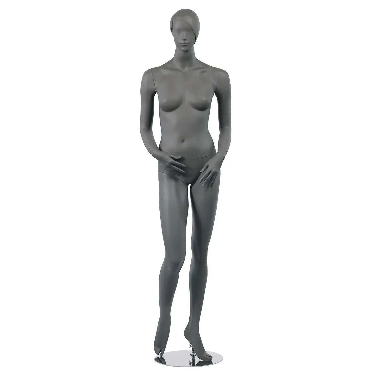 Mannequin femme, tête et cheveux sculptés H 179 cm Fibre de verre - Gris anthracite mat - Mannequins cheveux sculptés