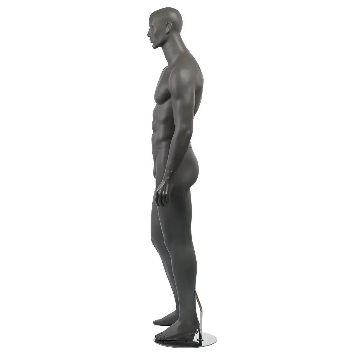 Mannequin homme, tête et cheveux sculptés, jambe droite sur le côté H 186 cm Fibre de verre - Gris anthracite mat - Mannequins hommes-2