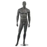 Mannequin homme, tête et cheveux sculptés, jambe droite sur le côté H 186 cm Fibre de verre - Gris anthracite mat