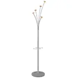 Portemanteau Festival 5 patères avec porte parapluie 187 cm Alba - Corps gris / patères bois - Porte-manteaux, Patères