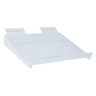 Tablette inclinée acrylique transparente pour panneau rainuré avec rebord 29,5 x 26 cm, ép. 4 mm - Support incliné - Tablettes pour panneaux rainurés
