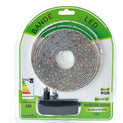 Ruban LED 5m 12V multicolore IP65 400lm – Bandeau LED intérieur avec transformateur - Bande LED avec télécommande - Bandeaux LED-2