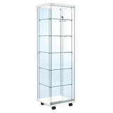 Vitrine colonne verre trempé socle blanc 5 tablettes 52 x 46 x 180 cm sur roulettes - Vitrine d’exposition - Vitrines Bois