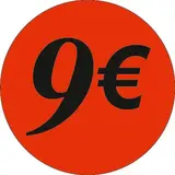 Pastille adhésive '9€' rond ø 36 mm, Orange fluo - Sticker promo - Lot de 500 - Gommettes adhésives évènementielles