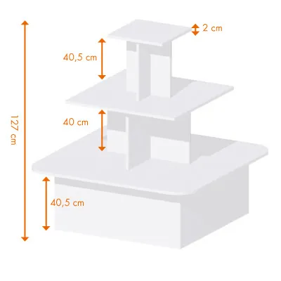 Présentoir 3 niveaux carré blanc 120 x 120 x 127 cm - Présentoir central - Présentoir pyramide - Podiums de présentation, Présentoirs 3 niveaux-2