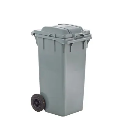 Conteneur poubelle roulant 80 litres gris avec couvercle basculant H 77 cm charge 32 kg PEHD - Poubelles professionnelles